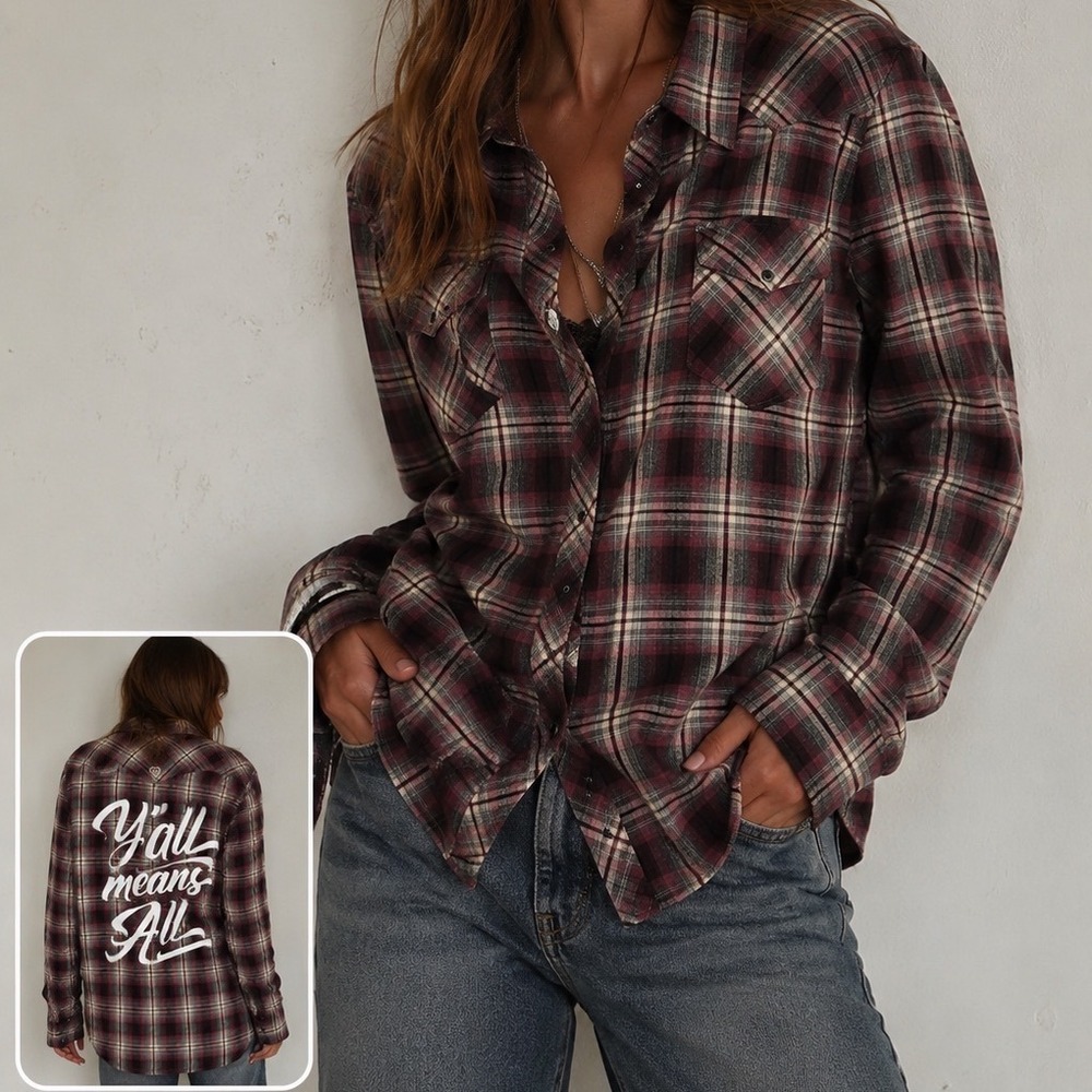 Kuhl Y'all Means All Western Plaid Flannel Snap Shirt Purple Grey Small W1